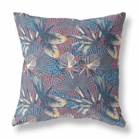 PALACEDESIGNS 28 in. Tropical Indoor & Outdoor Throw Pillow Gray Indigo & Red PA3101262